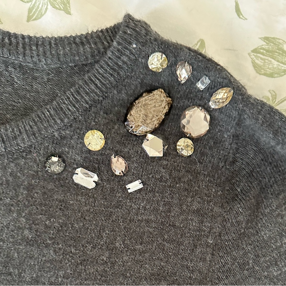 Long sleeve sweater dress with beaded detail on shoulders - Picture 2 of 8
